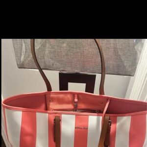 Michael Kors Jet Set Medium Striped Travel Tote in Coral White.